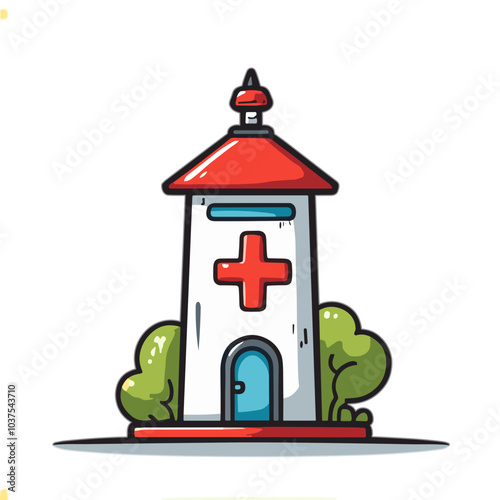 Cartoon lifeguard tower vector illustration representing beach safety