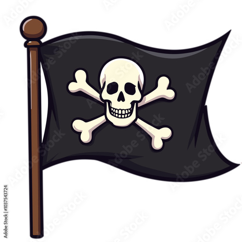 Black pirate flag with skull and crossbones vector illustration