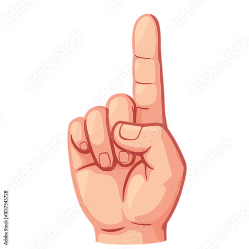 Vector illustration of hand gesture with raised index finger representing attention or number one