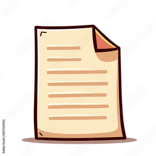 Beige document icon with lines on white background, text file or note concept