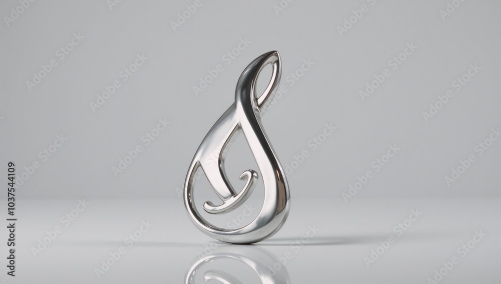 Music note symbol rendered as silver-chrome float against a pure white backdrop Music note symbol rendered as silver-chrome float against a pure white backdrop