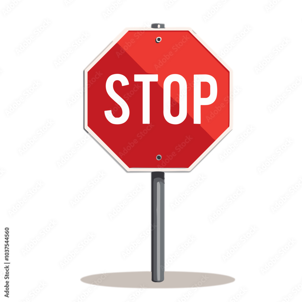 Red octagonal stop sign on metal pole, traffic control icon