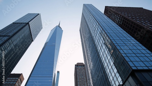 Metropolitan cityscape dominated by towering skyscrapers