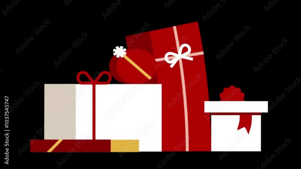 Gift box pops, confetti. 3d rendering animation. Gift giveaway, earning prizes, bonus or reward, claim present, gift box, birthday present, anniversary or valentine surprise. 4k 3d animation