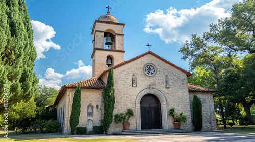 A historic church with a bell tower and large entrance