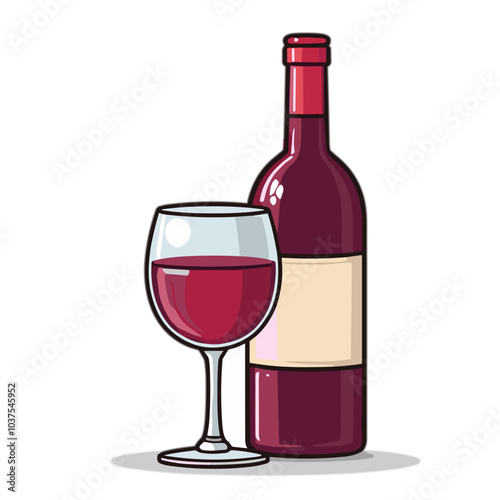 Red wine bottle and glass, vector illustration, sommelier tasting