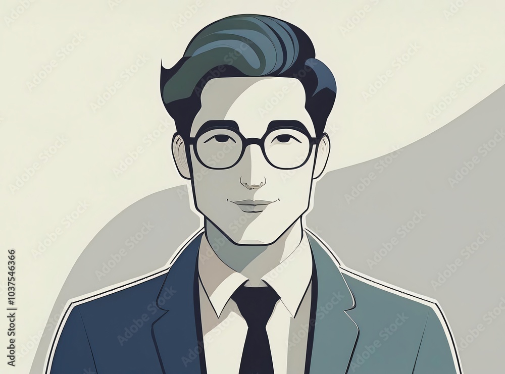 Businessman smiling wearing suit and glasses illustration Businessman smiling wearing suit and glasses illustration