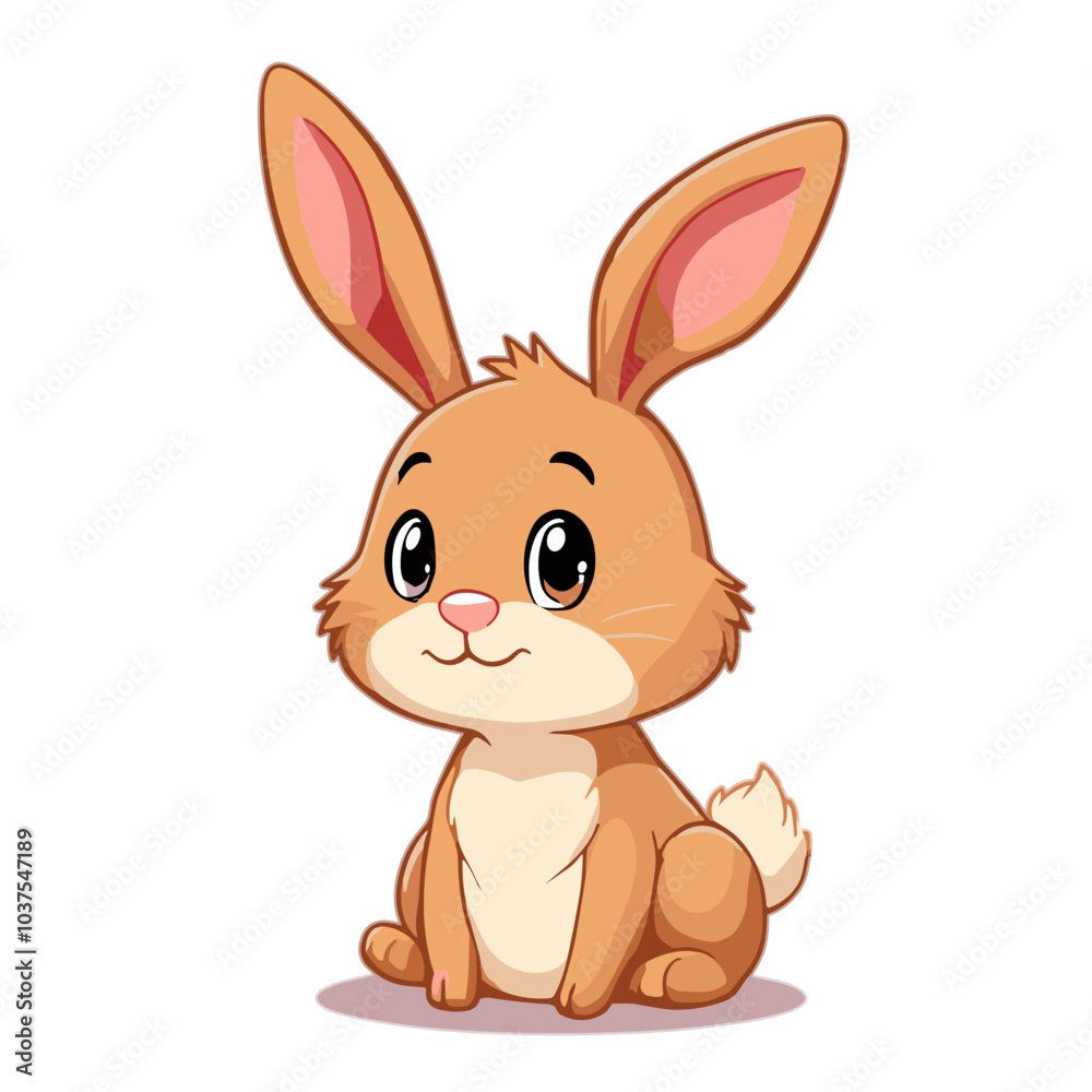 Adorable cartoon bunny, curious look, sitting pose on white background Adorable cartoon bunny, curious look, sitting pose on white background