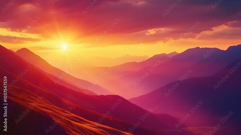 Obraz premium Fiery Sunset over Majestic Mountains 