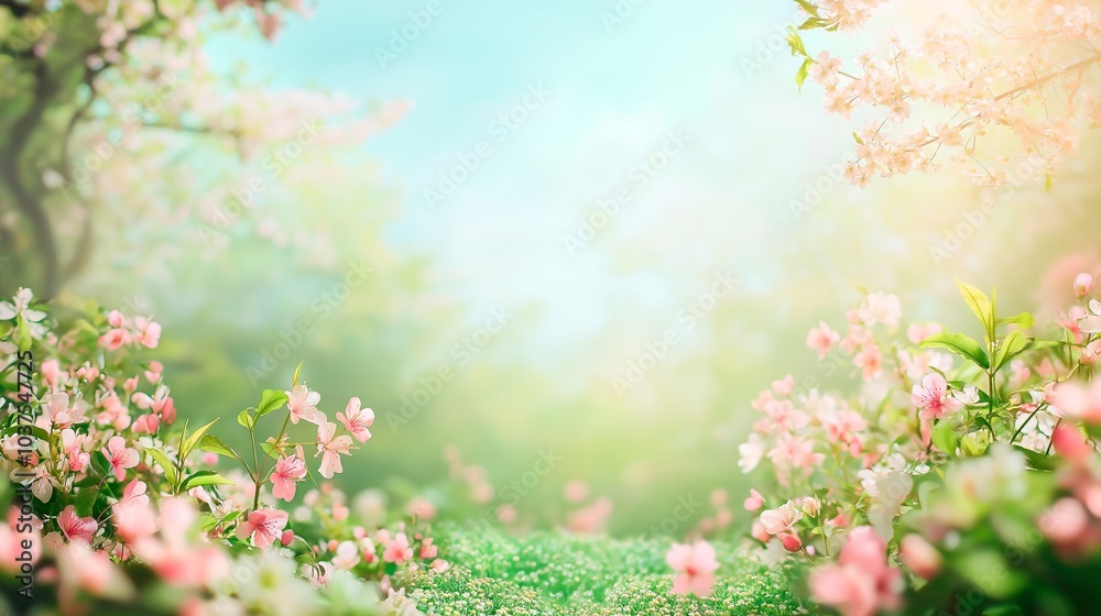 pink flowers of apple tree on a green background pink flowers of apple tree on a green background