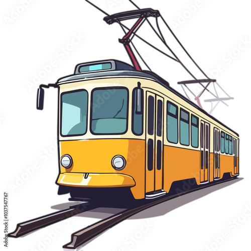 Yellow tram vector illustration in retro style