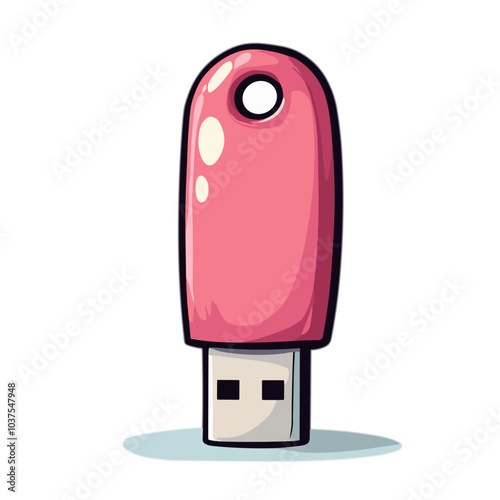 Pink USB flash drive vector illustration, portable data storage device