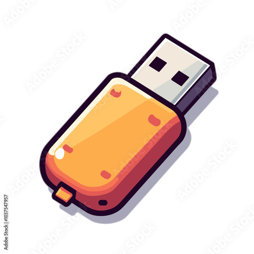Orange USB flash drive vector illustration, compact data storage device