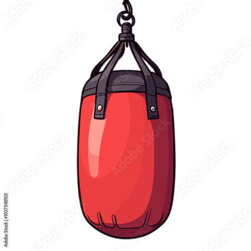 Red cylindrical punching bag vector illustration, boxing training gear