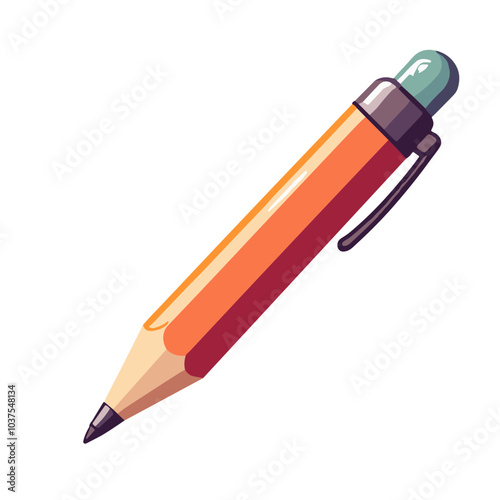 Orange and yellow pencil vector illustration, writing and creativity tool