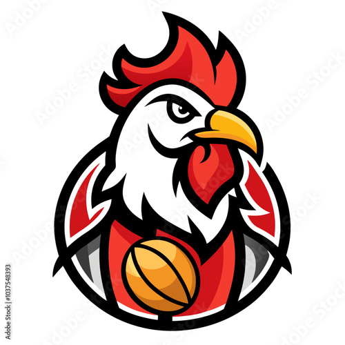 A funny orange cartoon rooster character, a cute animal vector illustration, plays with a ball near a fire, showcasing nature's fun design