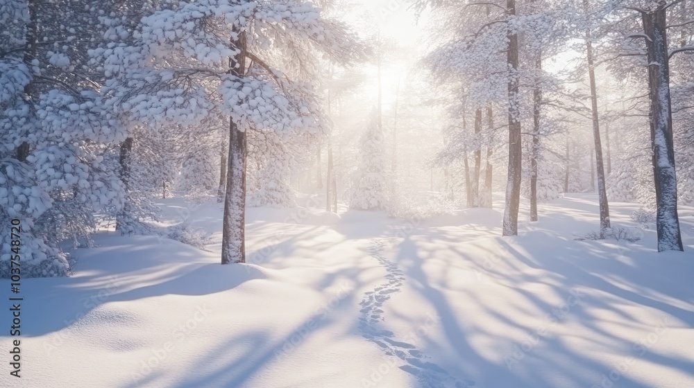 Winter Wonderland: Snow-Covered Forest Path Winter Wonderland: Snow-Covered Forest Path