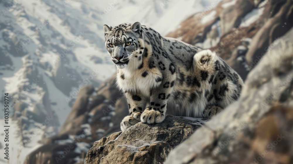 Snow Leopard on Mountain Peak Snow Leopard on Mountain Peak
