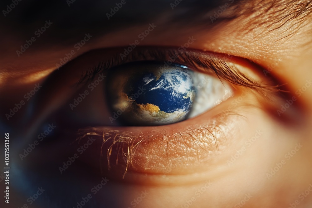 Naklejka premium Detail of Eye with Stunning Earth Reflection