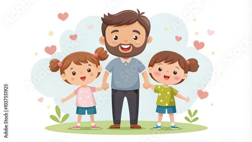 Cute father celebrates Father’s Day with joyful daughters in a cheerful setting. Generative AI