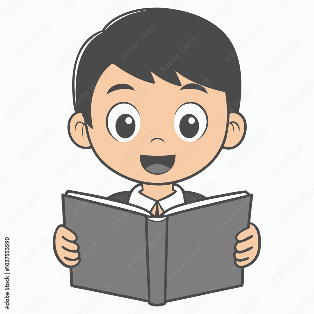Boy Reading Book Outline Vector Illustration | Minimalist Line Art on White Background Boy Reading Book Outline Vector Illustration | Minimalist Line Art on White Background
