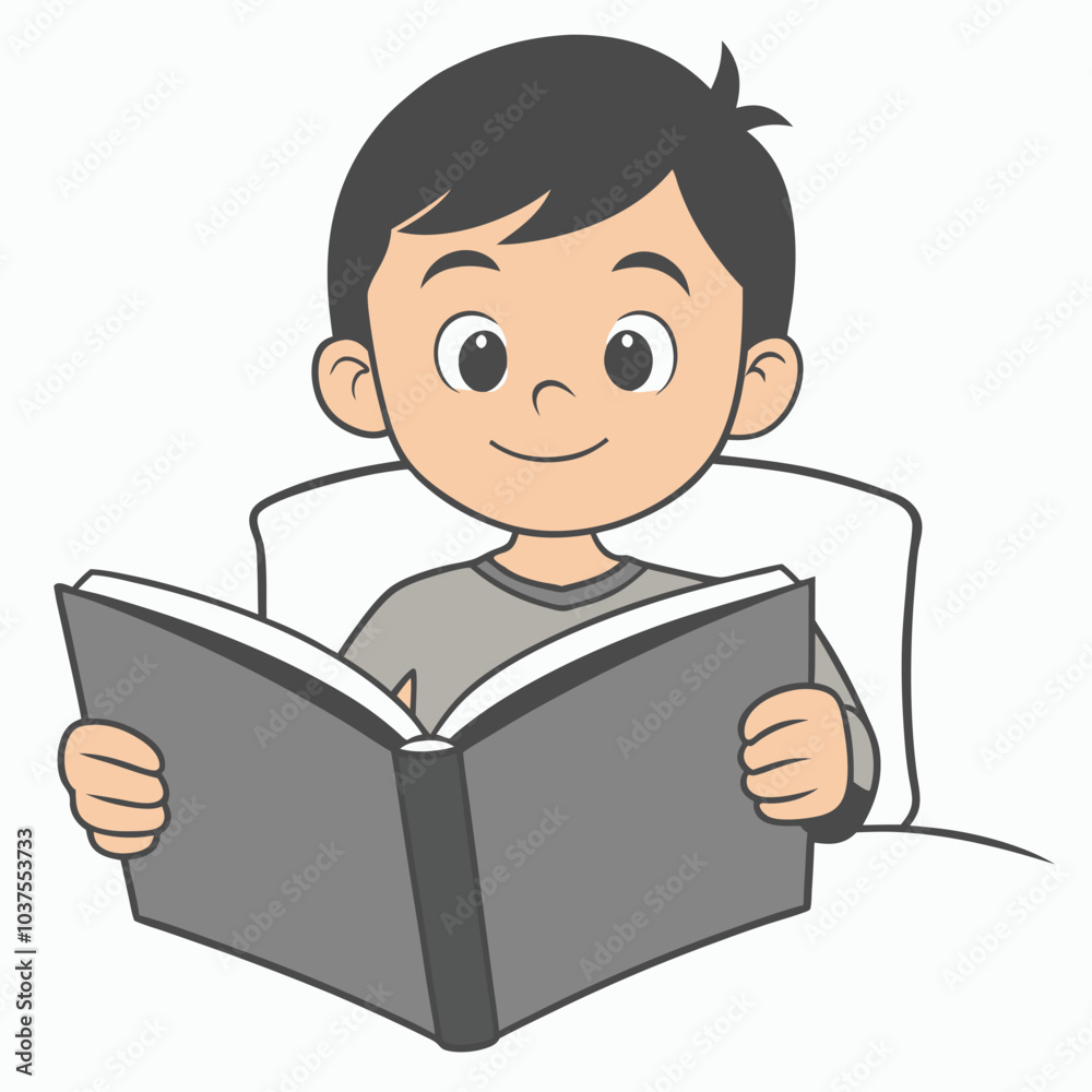 Boy Reading Book Outline Vector Illustration | Minimalist Line Art on White Background Boy Reading Book Outline Vector Illustration | Minimalist Line Art on White Background
