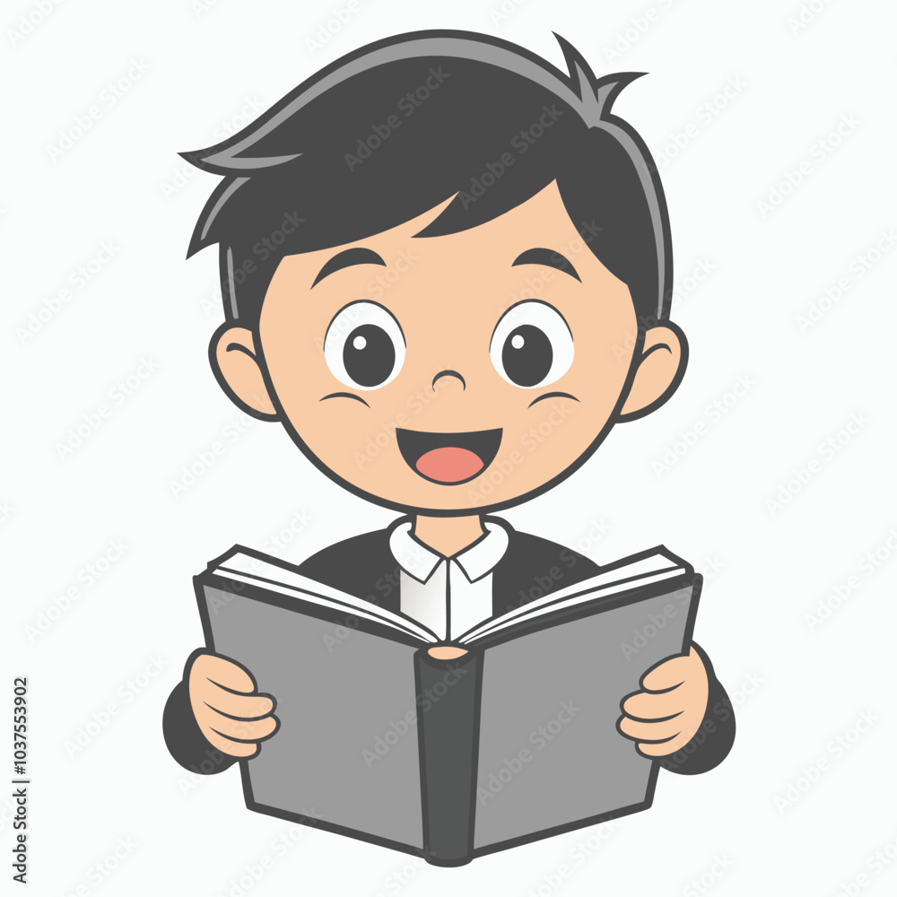 Boy Reading Book Outline Vector Illustration | Minimalist Line Art on White Background Boy Reading Book Outline Vector Illustration | Minimalist Line Art on White Background
