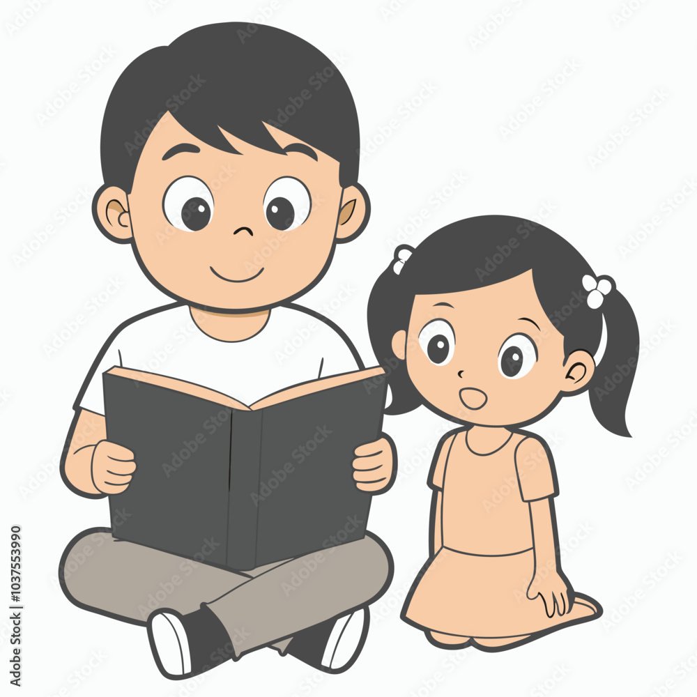 Boy Reading Book Outline Vector Illustration | Minimalist Line Art on White Background Boy Reading Book Outline Vector Illustration | Minimalist Line Art on White Background