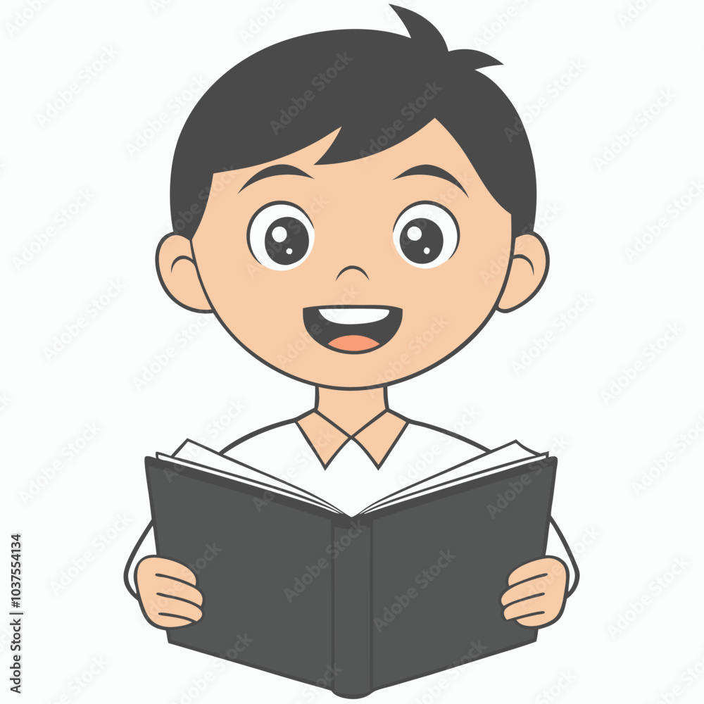 Boy Reading Book Outline Vector Illustration | Minimalist Line Art on White Background Boy Reading Book Outline Vector Illustration | Minimalist Line Art on White Background