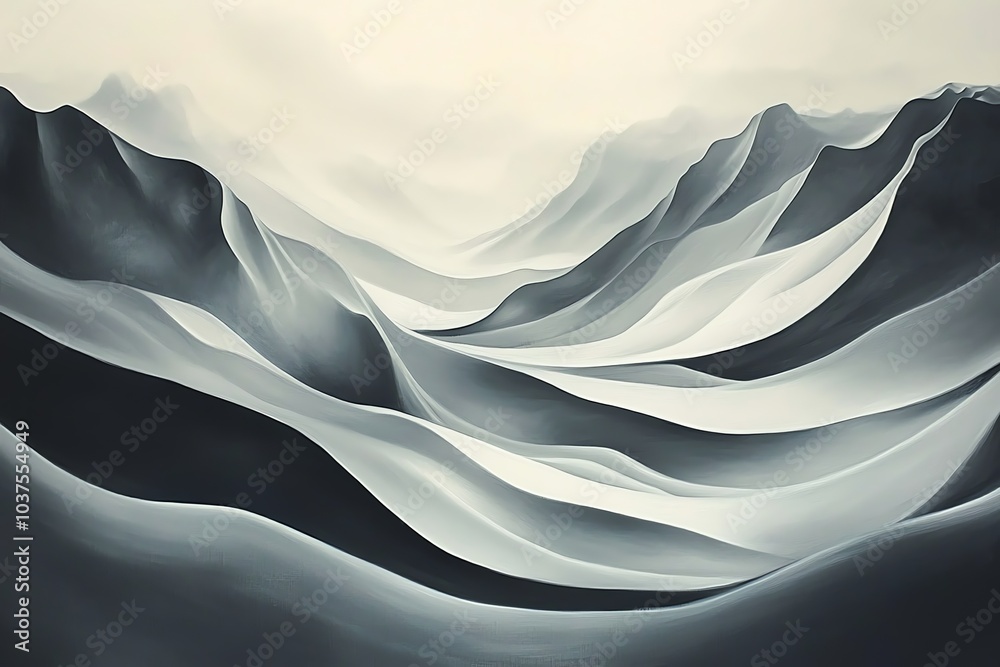Fond d'écran, Paysage abstrait fluide en noir et blanc avec vallées
