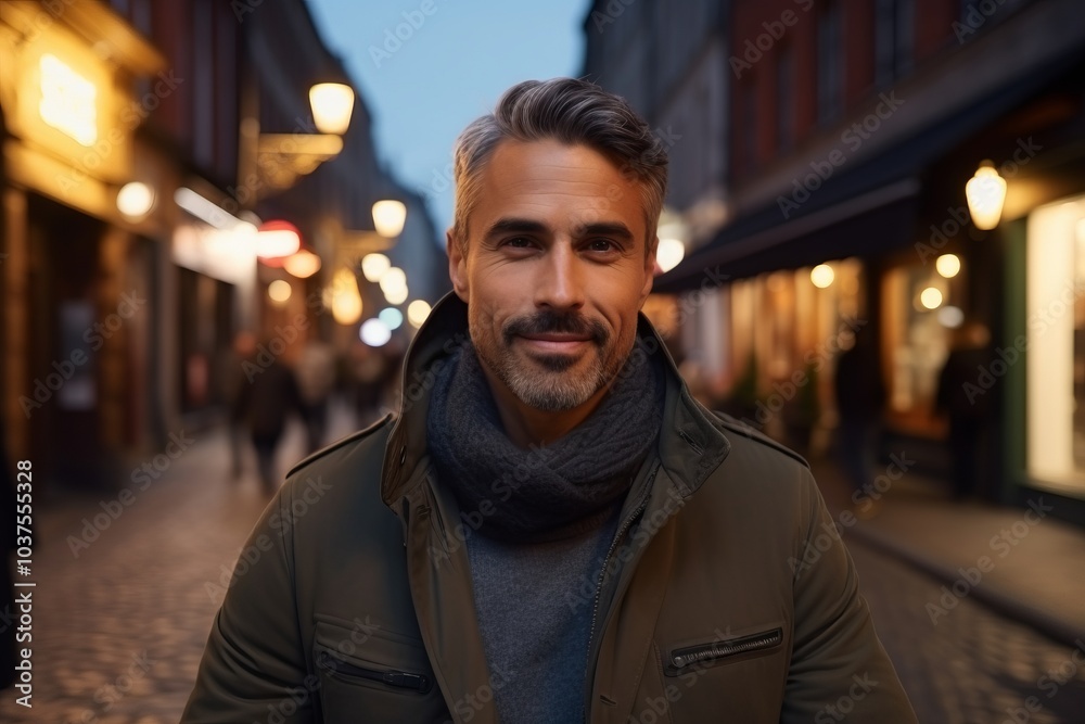 Portrait of handsome man in the city at night, looking at camera. Portrait of handsome man in the city at night, looking at camera.