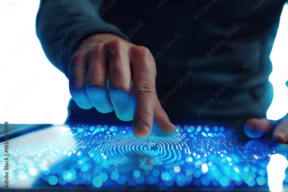 Man Scanning Fingerprint on AI Security Pad Isolated Transparent Man Scanning Fingerprint on AI Security Pad Isolated Transparent
