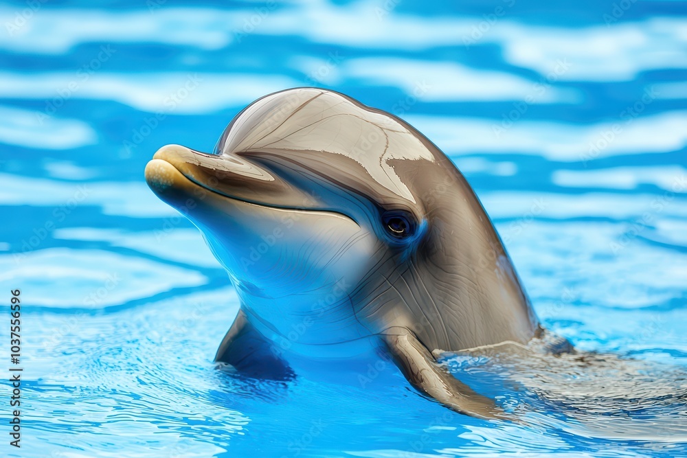 Naklejka premium A playful dolphin swimming gracefully in clear blue water.