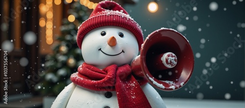 A festive snowman announces a discount sale during the winter holidays via social media advertisement photo