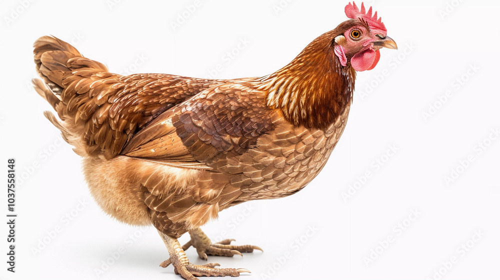 Fototapeta premium Brown chicken isolated on white background with clipping path