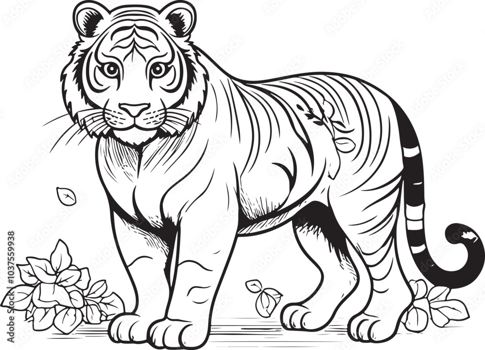 Fototapeta premium Fun Tiger Doodle for Coloring in Outline Form