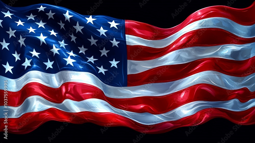 A waving American flag with stars and stripes, symbolizing patriotism and national pride. A waving American flag with stars and stripes, symbolizing patriotism and national pride.