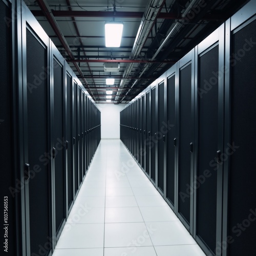 Data Center showcasing servers for Blockchain Infrastructure Support  Or alternatively Blockchain-focused server farm within data center environment