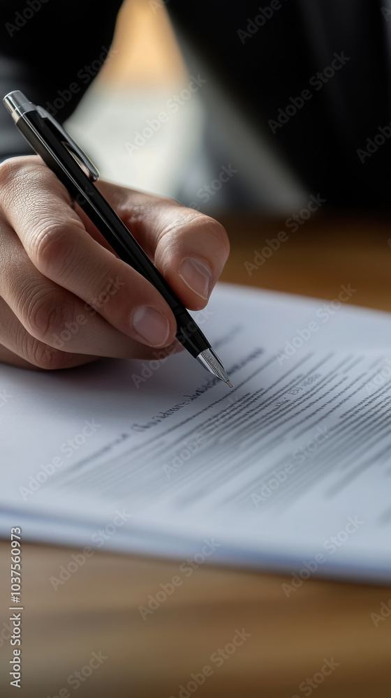 Legal agreement signing by a lawyer's hand – close-up of important documentation Legal agreement signing by a lawyer's hand – close-up of important documentation