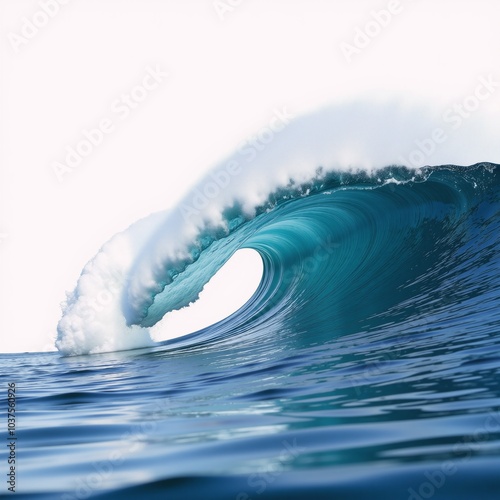 A close-up of an isolated blue ocean wave against a blank backdrop photo