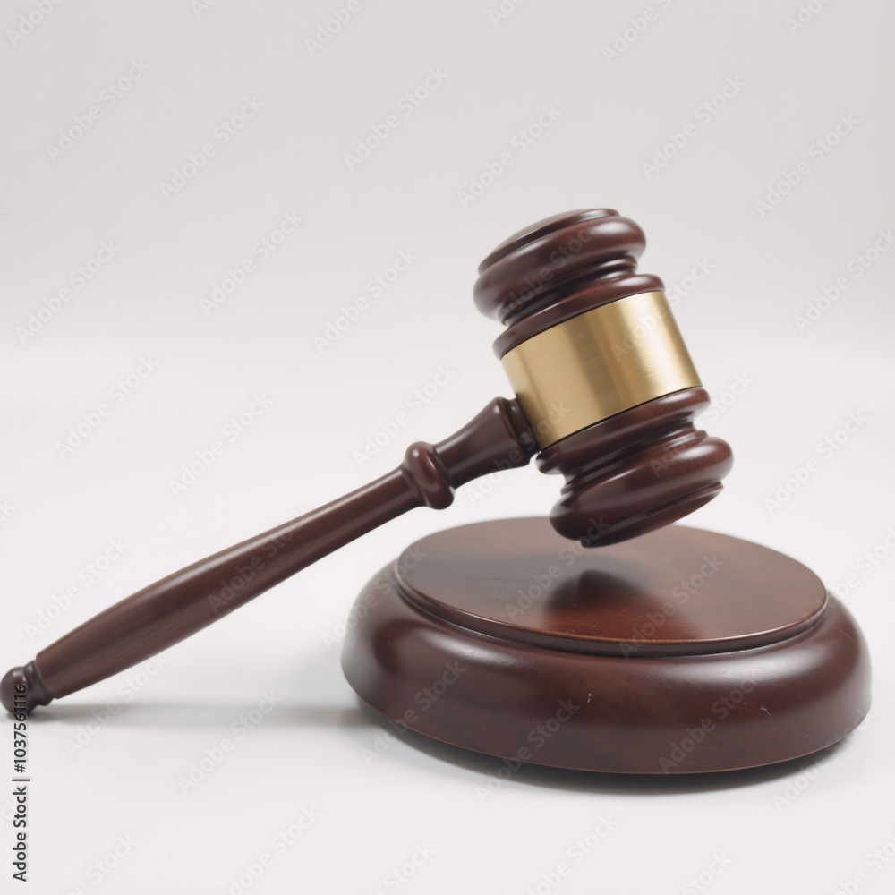 Wooden judges gavel on a plain backdrop embodies power fairness and legal principles