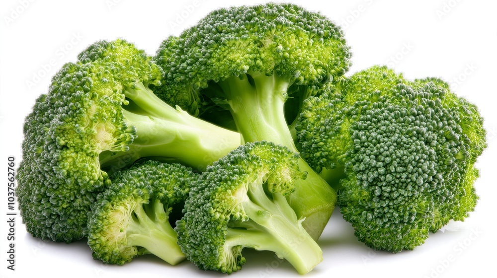 Fresh green broccoli arranged in a cluster. Fresh green broccoli arranged in a cluster.