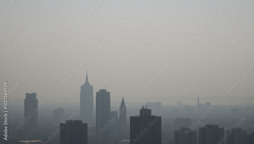 Naklejka premium Fog-shrouded urban landscape