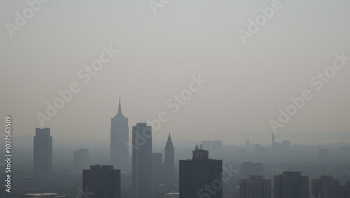 Fog-shrouded urban landscape