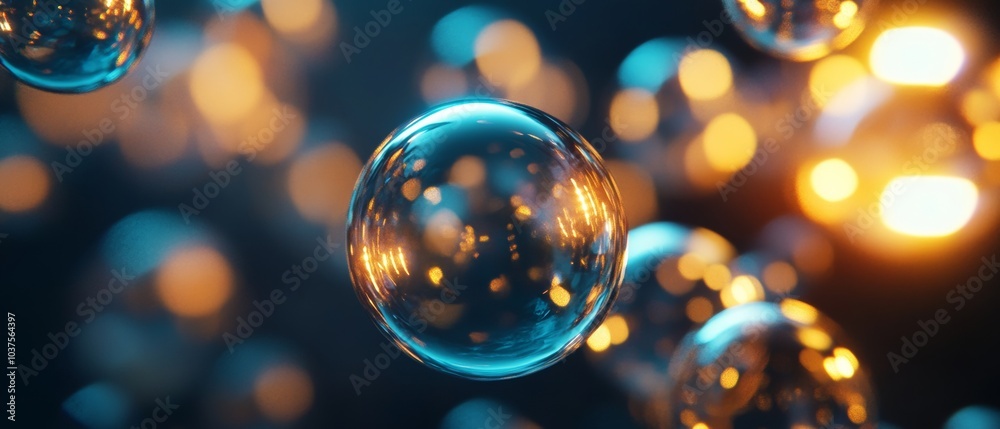 A series of bubbles with a blue and orange background