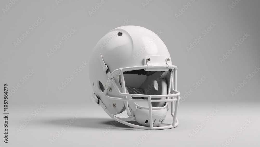 3D rendering of an American football mask with a white helmet isolated against a grey mock-up background 3D rendering of an American football mask with a white helmet isolated against a grey mock-up background