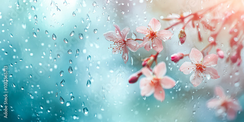 Beautiful image of a pink flower with droplets of water surrounding it. Concept of tranquility and serenity, as the delicate flower stands out against the backdrop of the water droplets