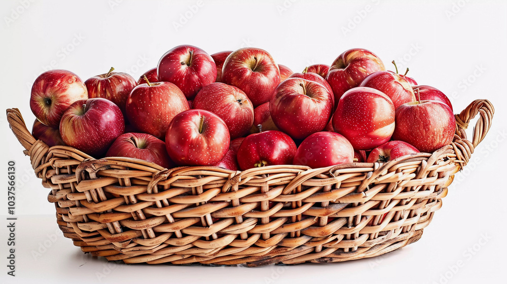 Red apples in basket isolated on white background Red apples in basket isolated on white background