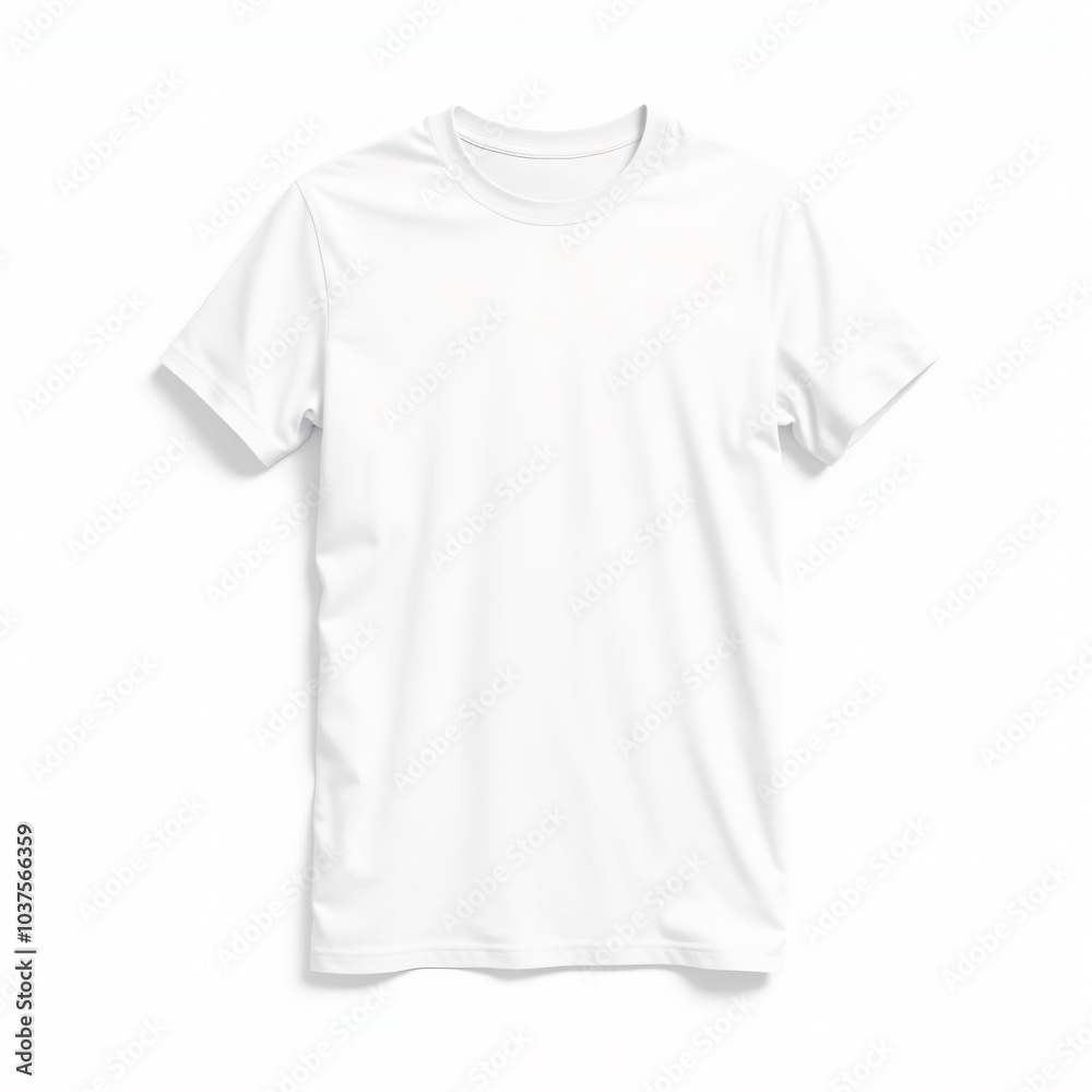 A plain white t-shirt laid flat on a clean background, showcasing its simplicity and versatility for various styling options A plain white t-shirt laid flat on a clean background, showcasing its simplicity and versatility for various styling options