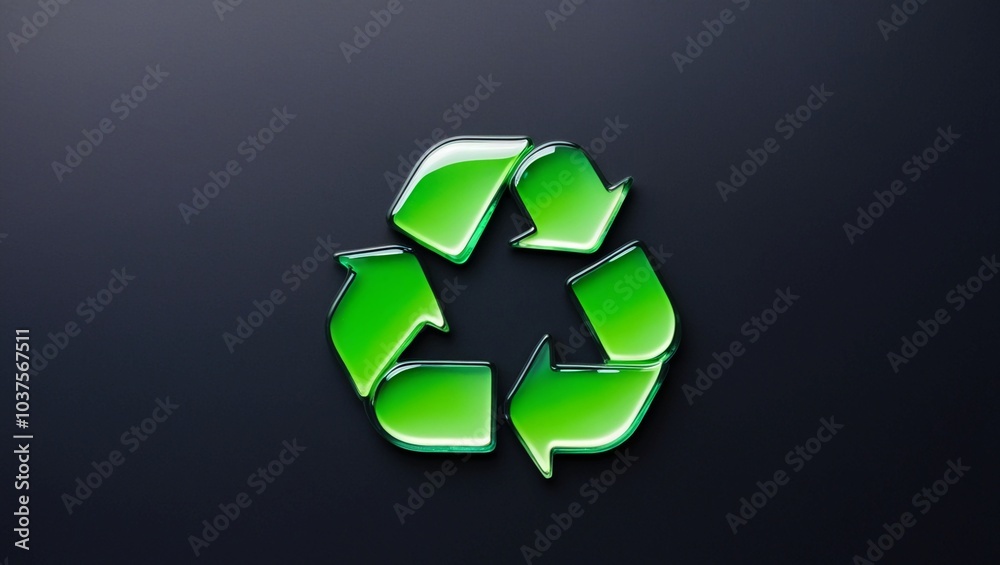 Green Recycle Symbol with Leaves on Crumpled Dark Background Green Recycle Symbol with Leaves on Crumpled Dark Background